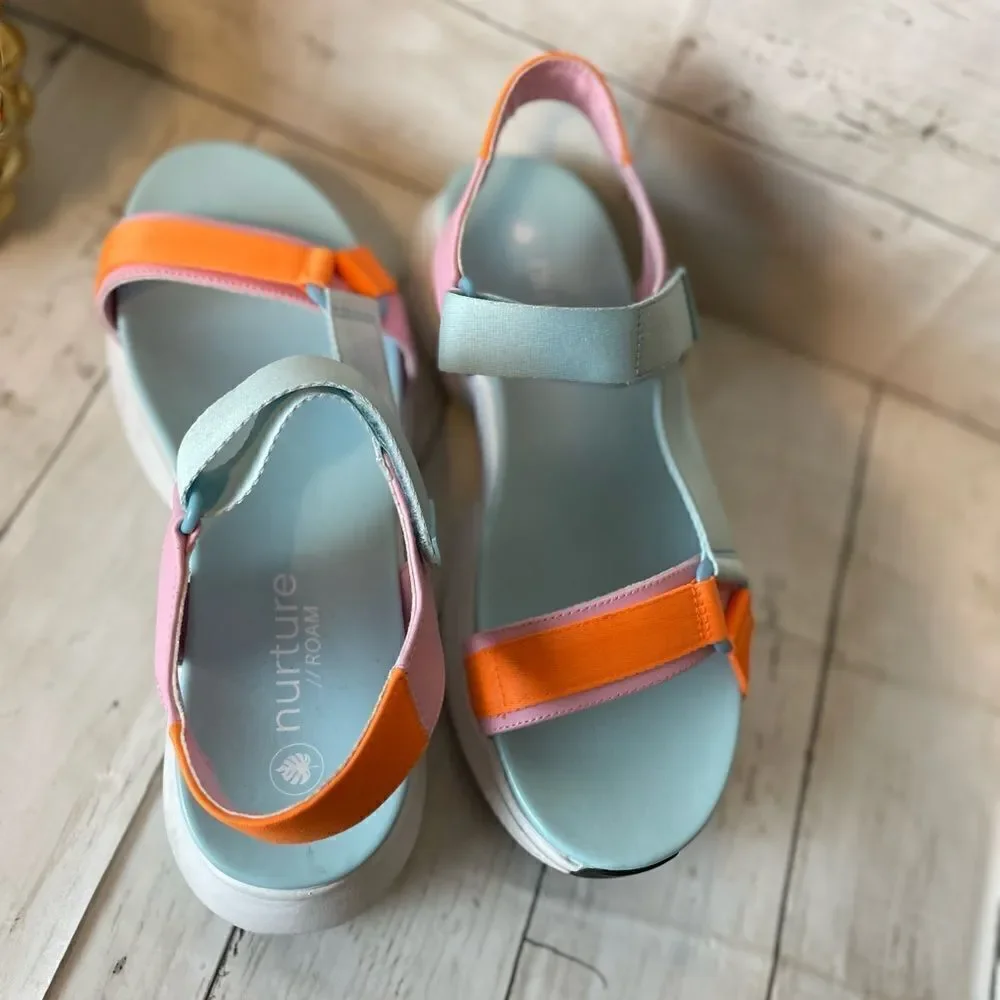 Nurture Roam Multi -Color Platform Block Heel Pastel Sandals Size 10